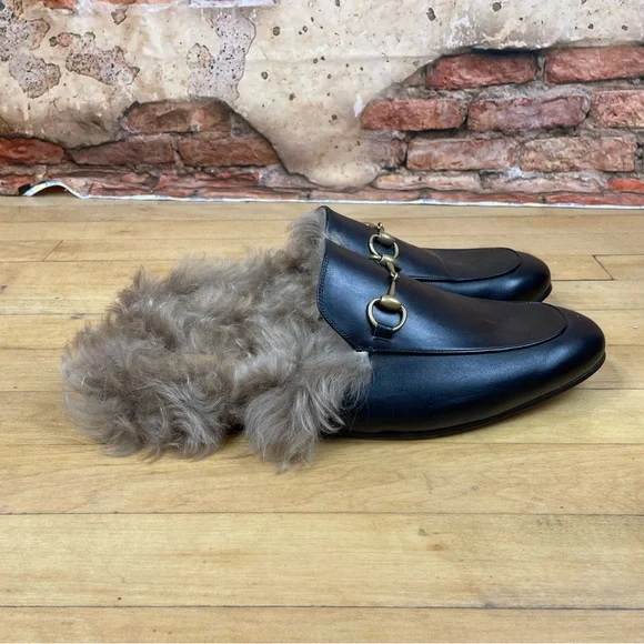 Gucci Princetown Shearling Leather Mules Size 12.5